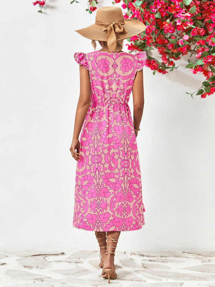 Pink Perfection Floral V-Neck Cap Sleeve Dress
