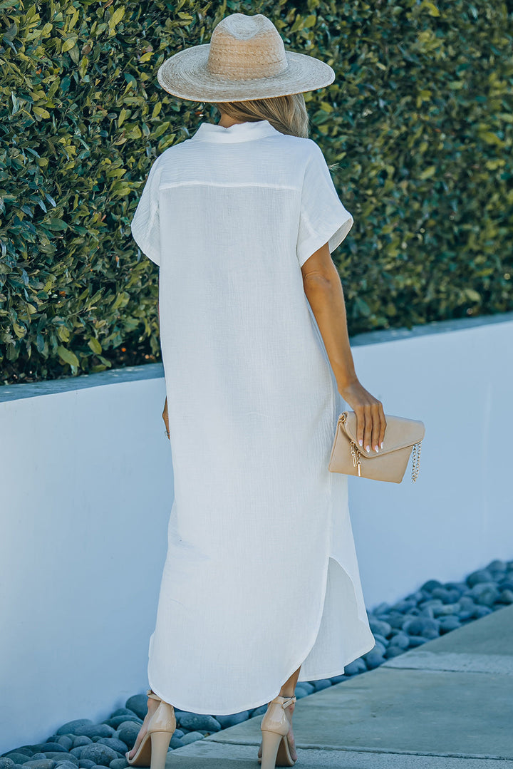 RESTOCKED! White Sands Textured Button Down Shirt Dress