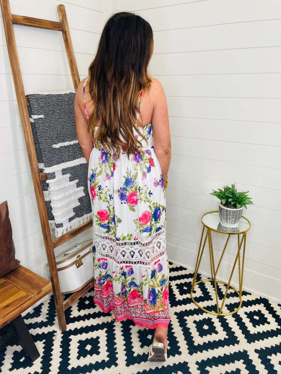 Boho Beauty Floral Maxi Dress with Buttons and Lace