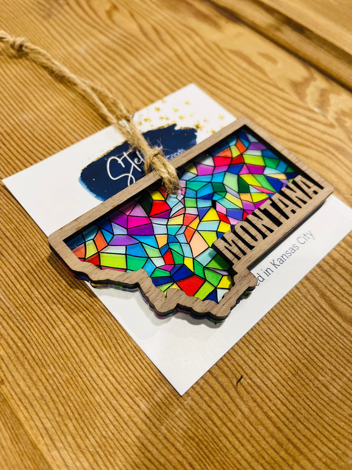 Montana Faux Stained Glass Souvenir Ornament
