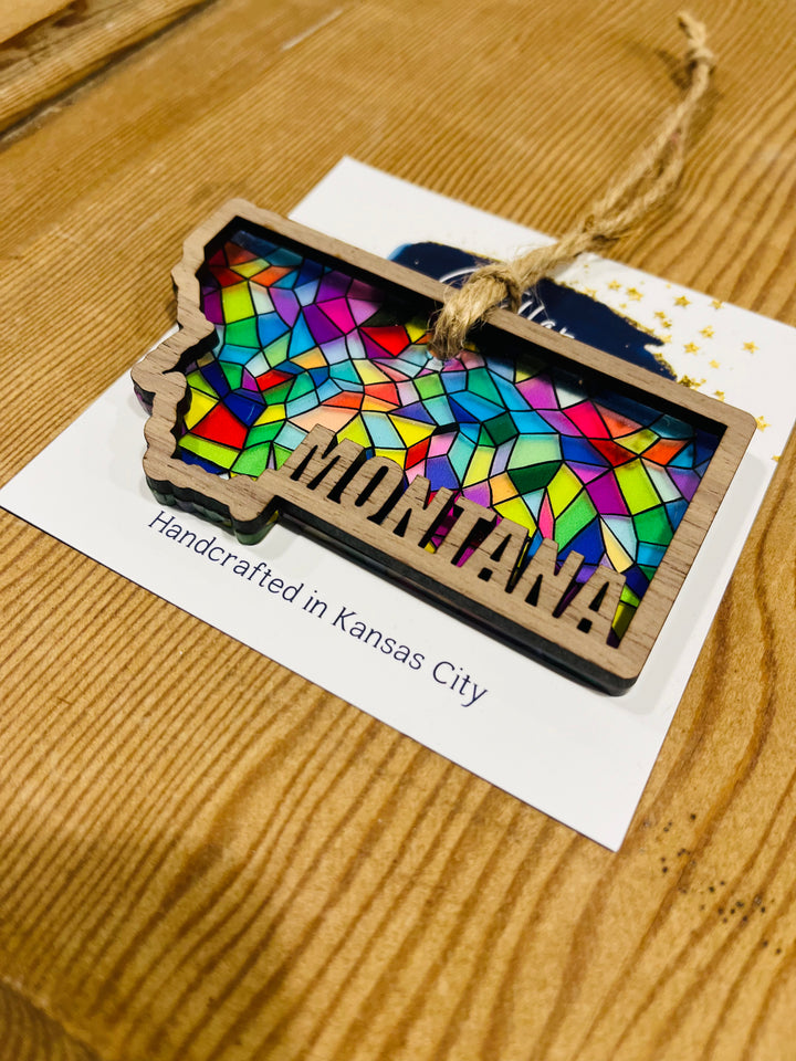 Montana Faux Stained Glass Souvenir Ornament