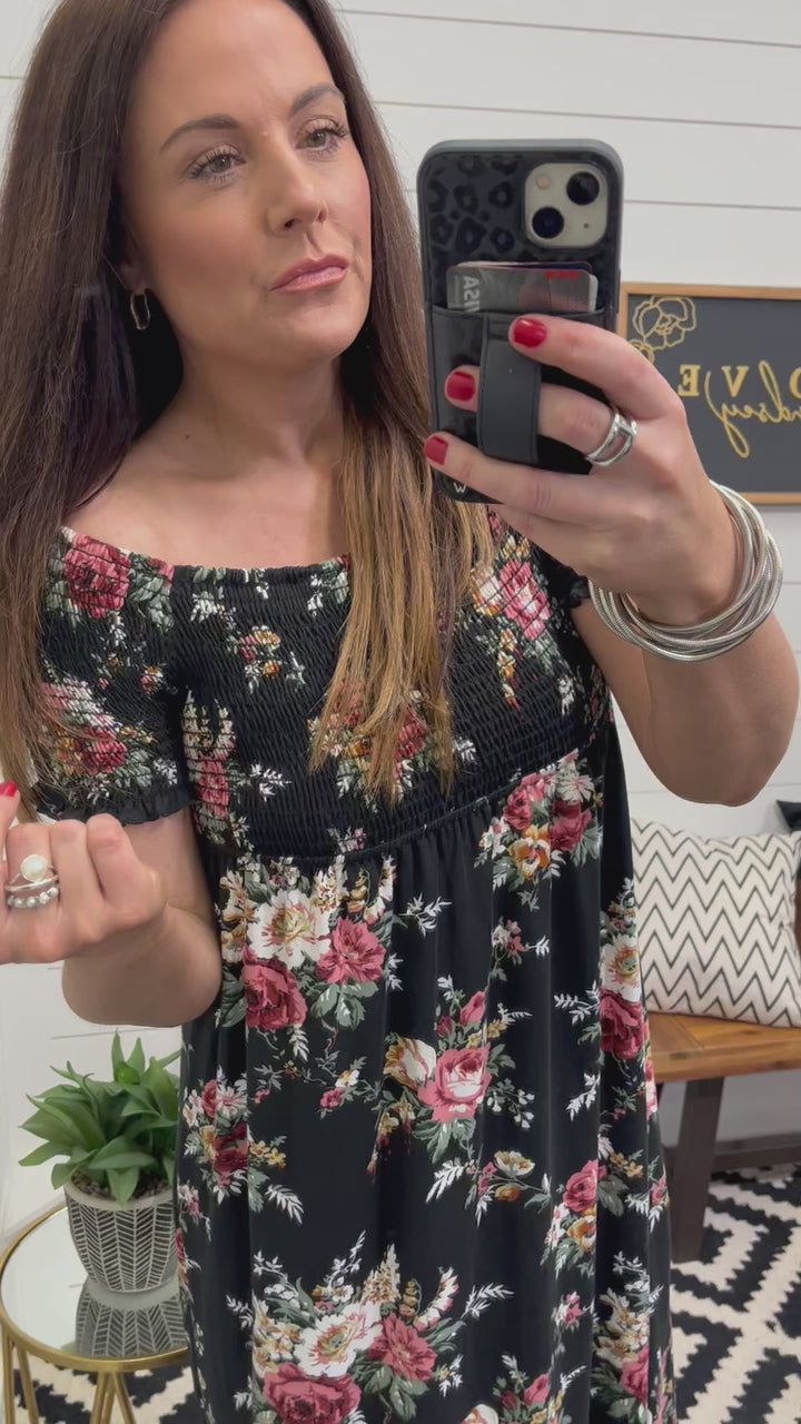 LAST ONE! Floral Smocked Midi Dress