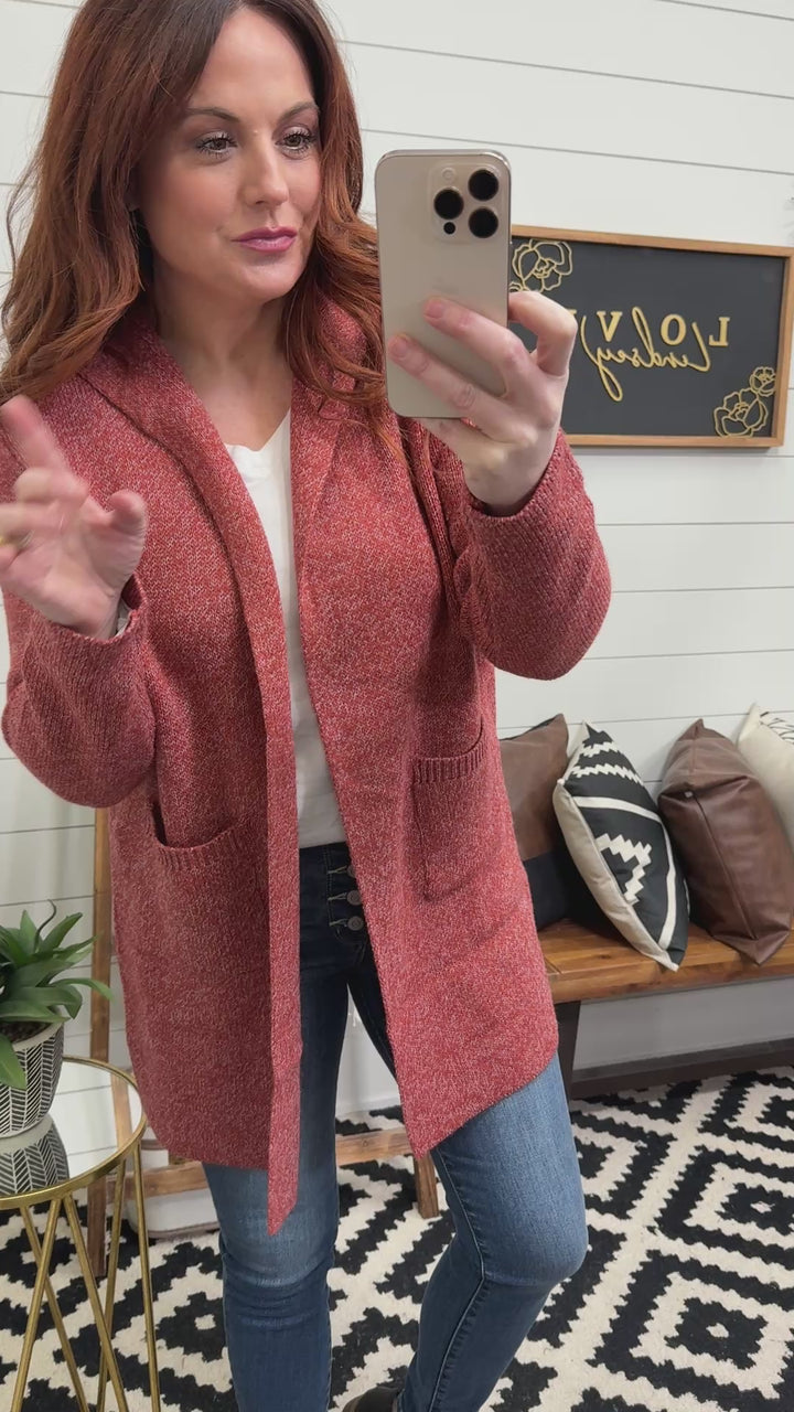 Hannah Hooded Sweater Cardigan: Rust