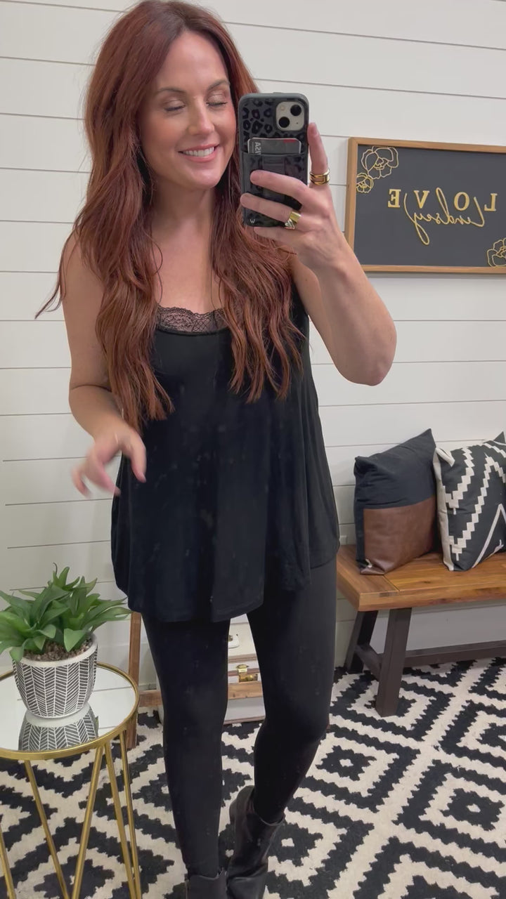 Lace Trim V Neck T Shirt Cami