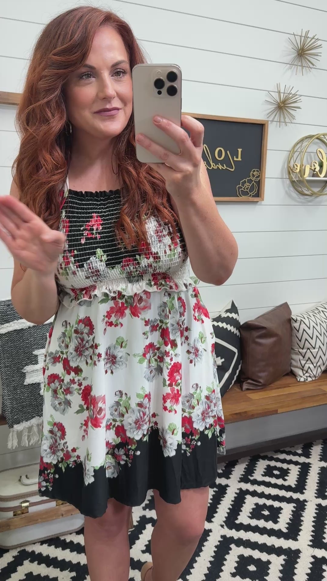 Floral Smocked Halter Dress With Pockets