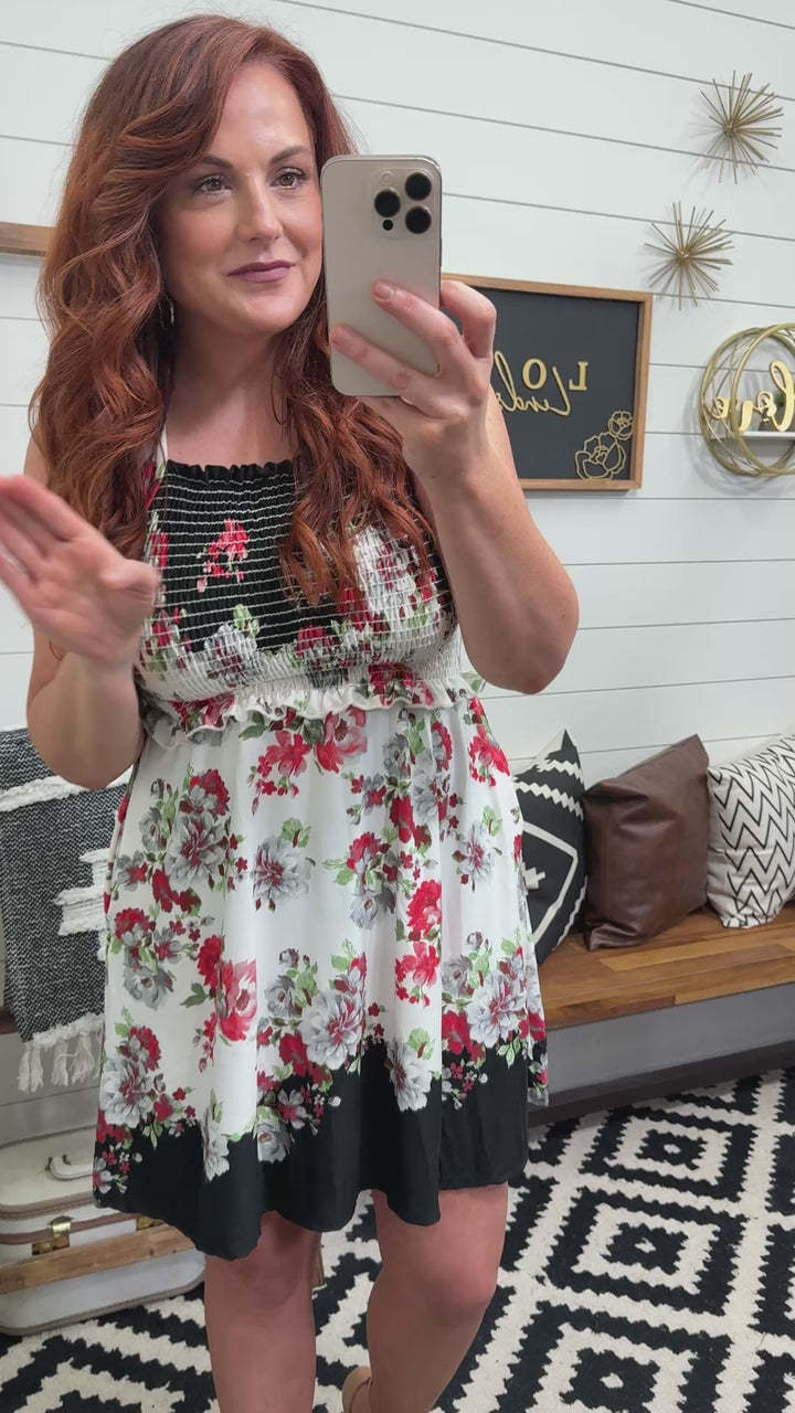 Floral Smocked Halter Dress With Pockets