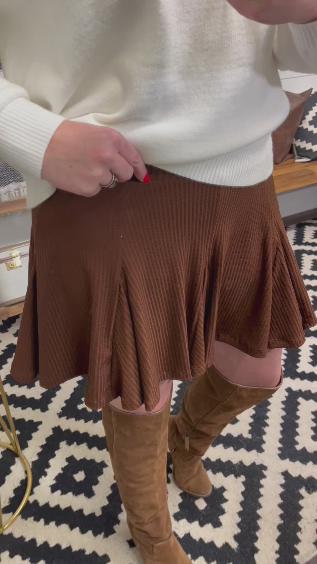 Rich Brown Ribbed Skirt with Built In Shorts