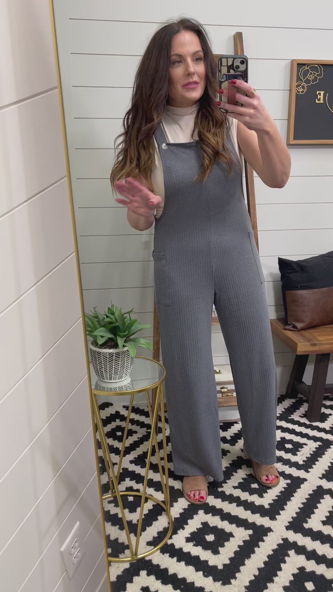 Ribbed Wide Leg Overalls with Pockets