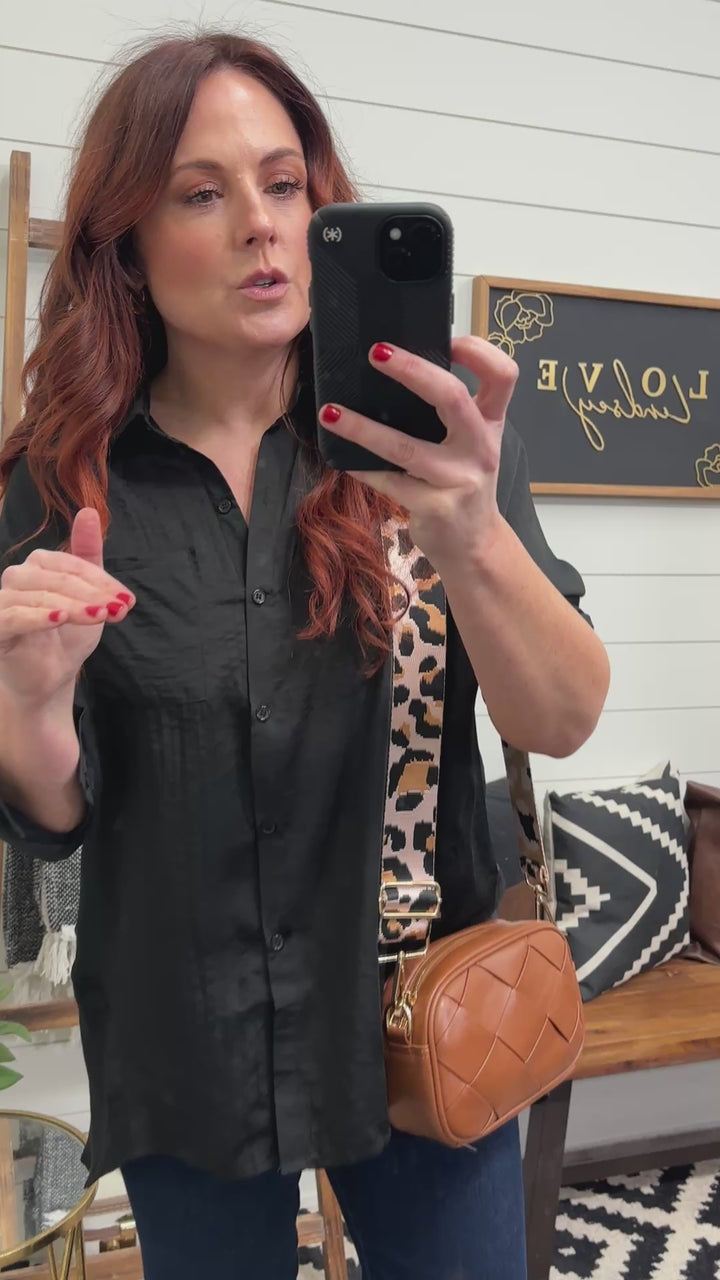 Black Satin Tunic Button Up