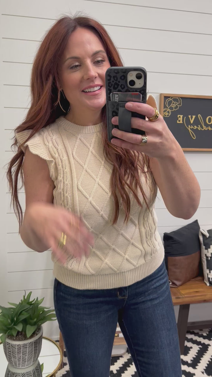 Ruffle Cap Sleeve Cable Sweater