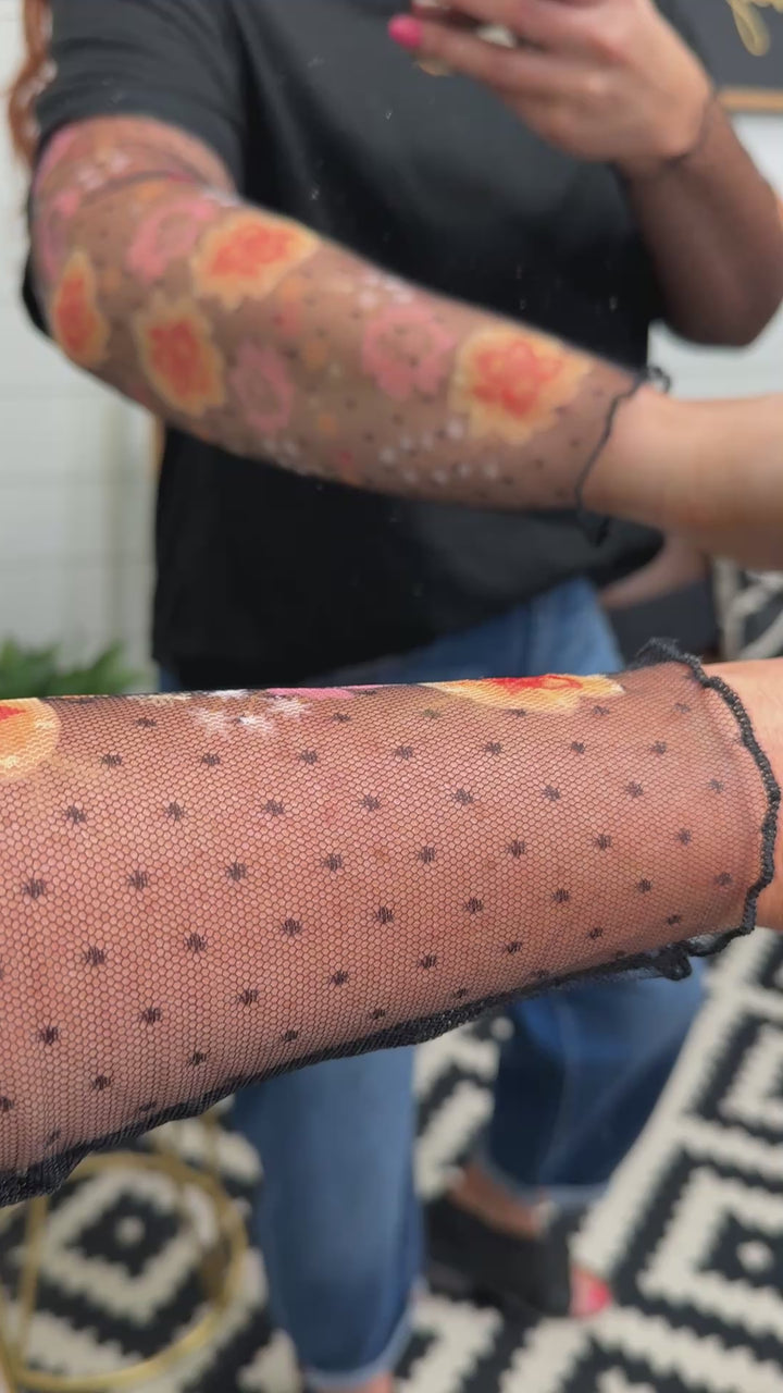 Floral and Dot Edgy Lace Sleeve Tee