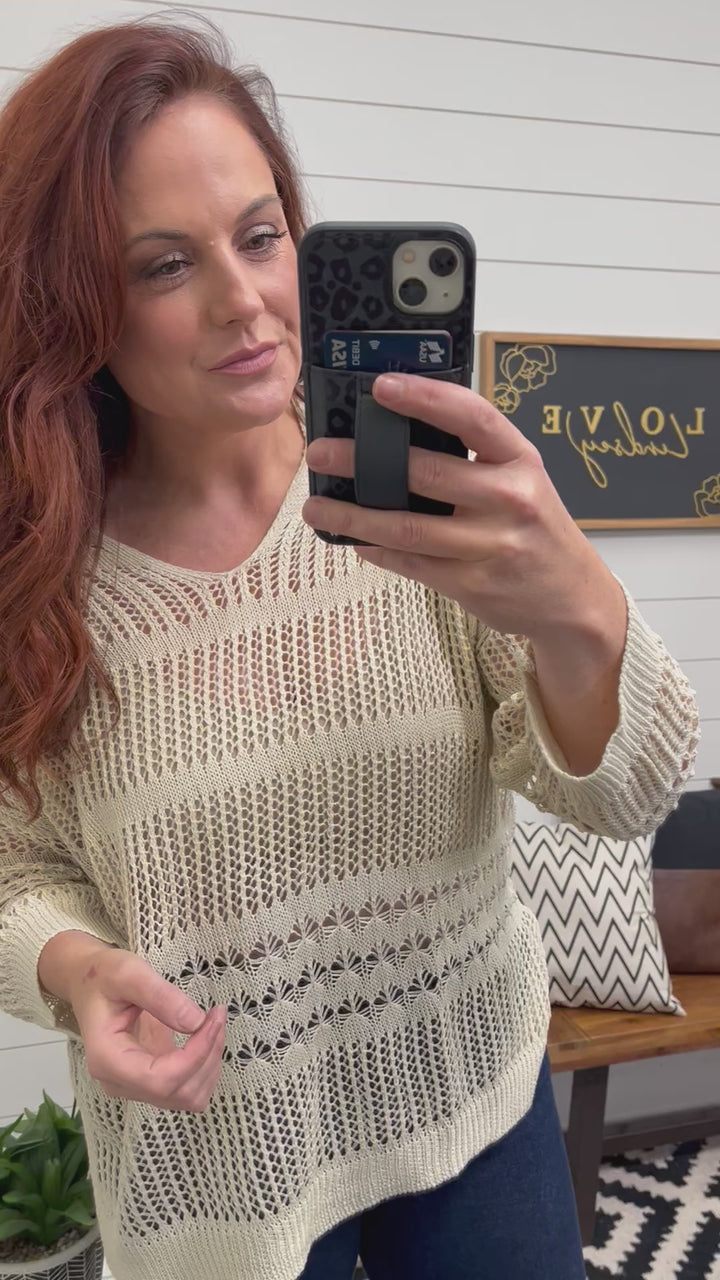 Notched Cream Knit Boho Top