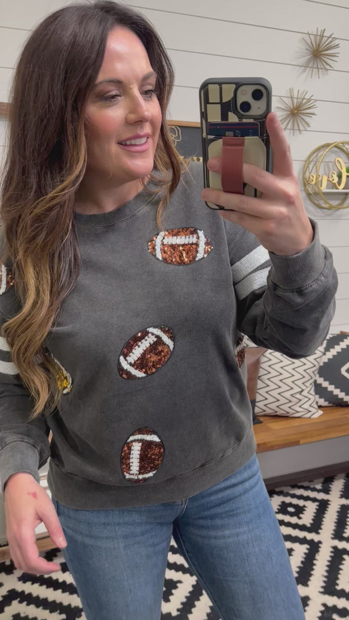 RESTOCKED! Gameday Glam Sequin Football Crewneck