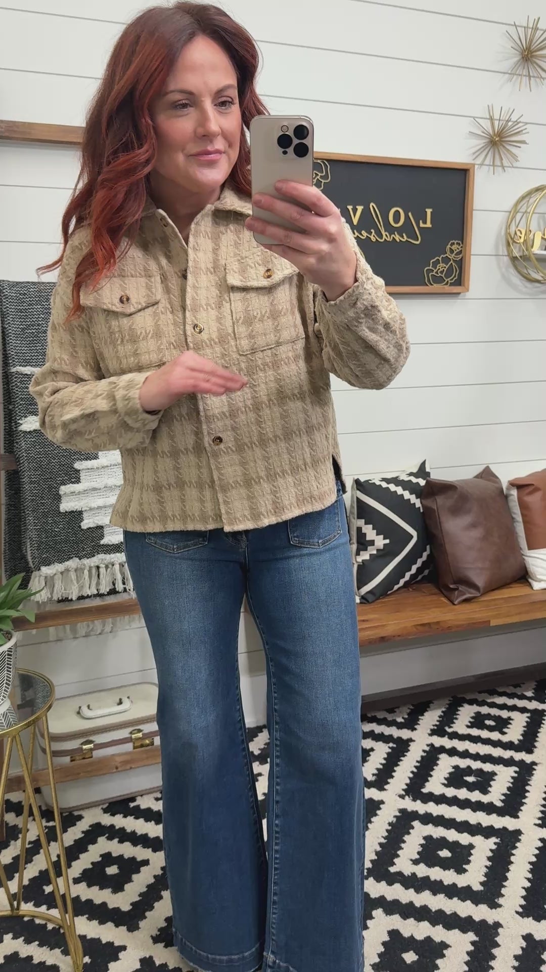Tan Plaid Woven Shacket