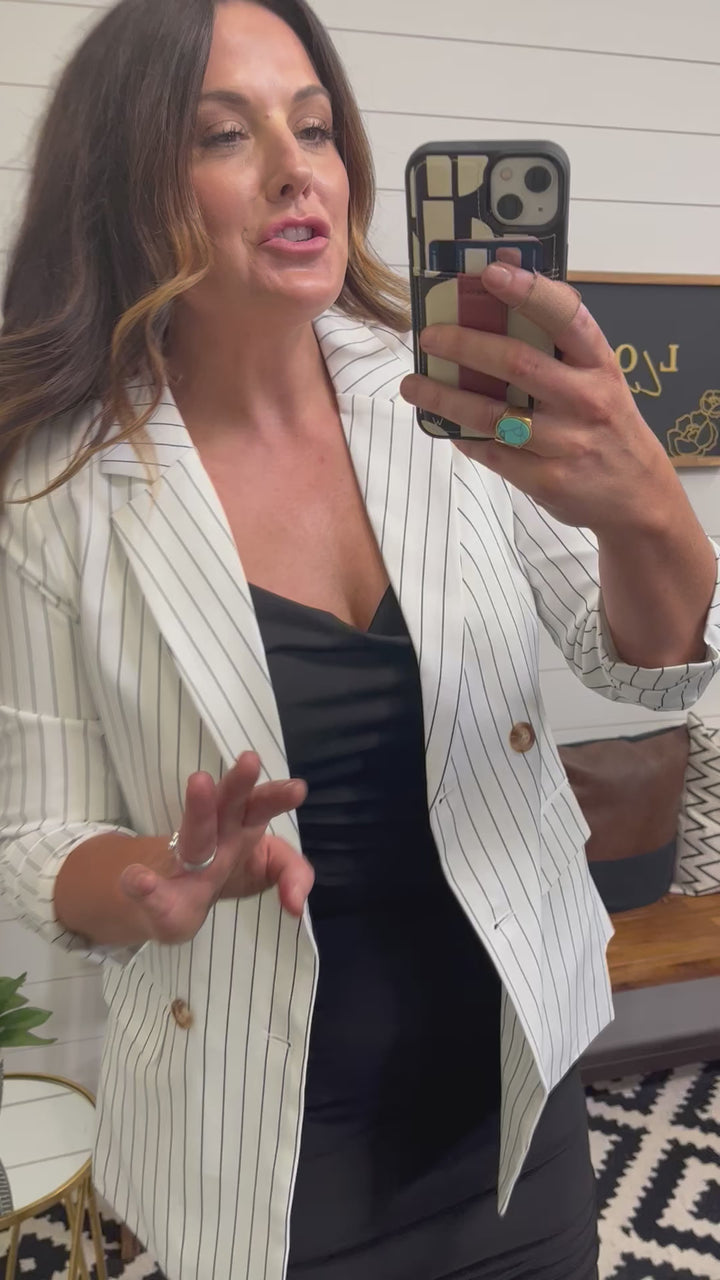 Striped Double-Breasted Boyfriend Blazer