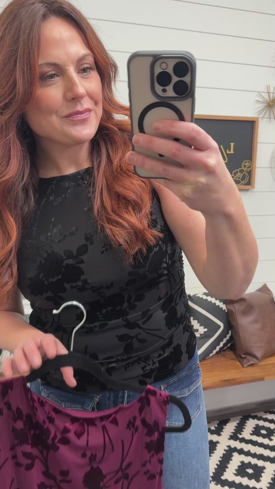 Ruched Tank with Velvet Floral Details : 2 Colors