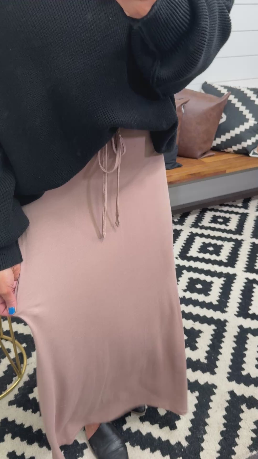Mocha Drawstring Waist Maxi Skirt