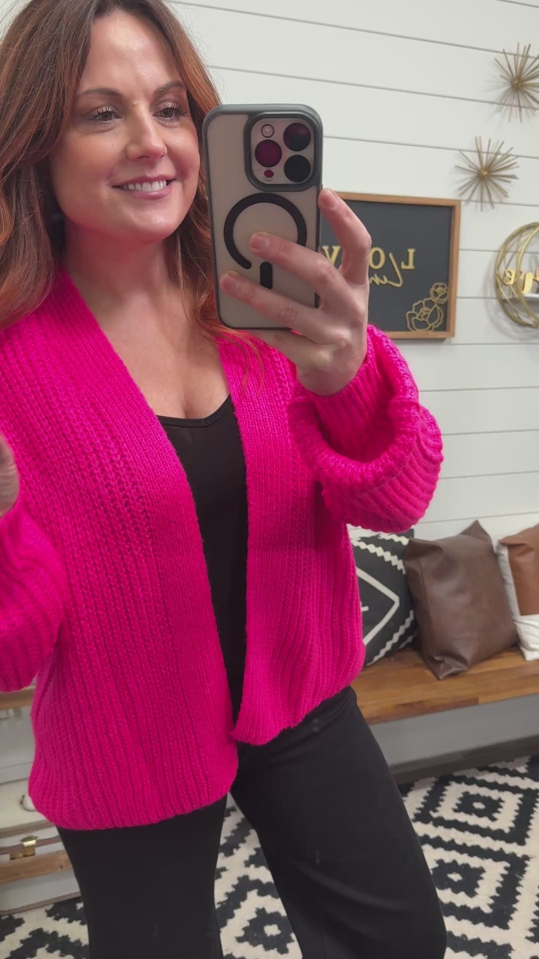 Woven Right Bright Pink Rib-Knit Cardigan