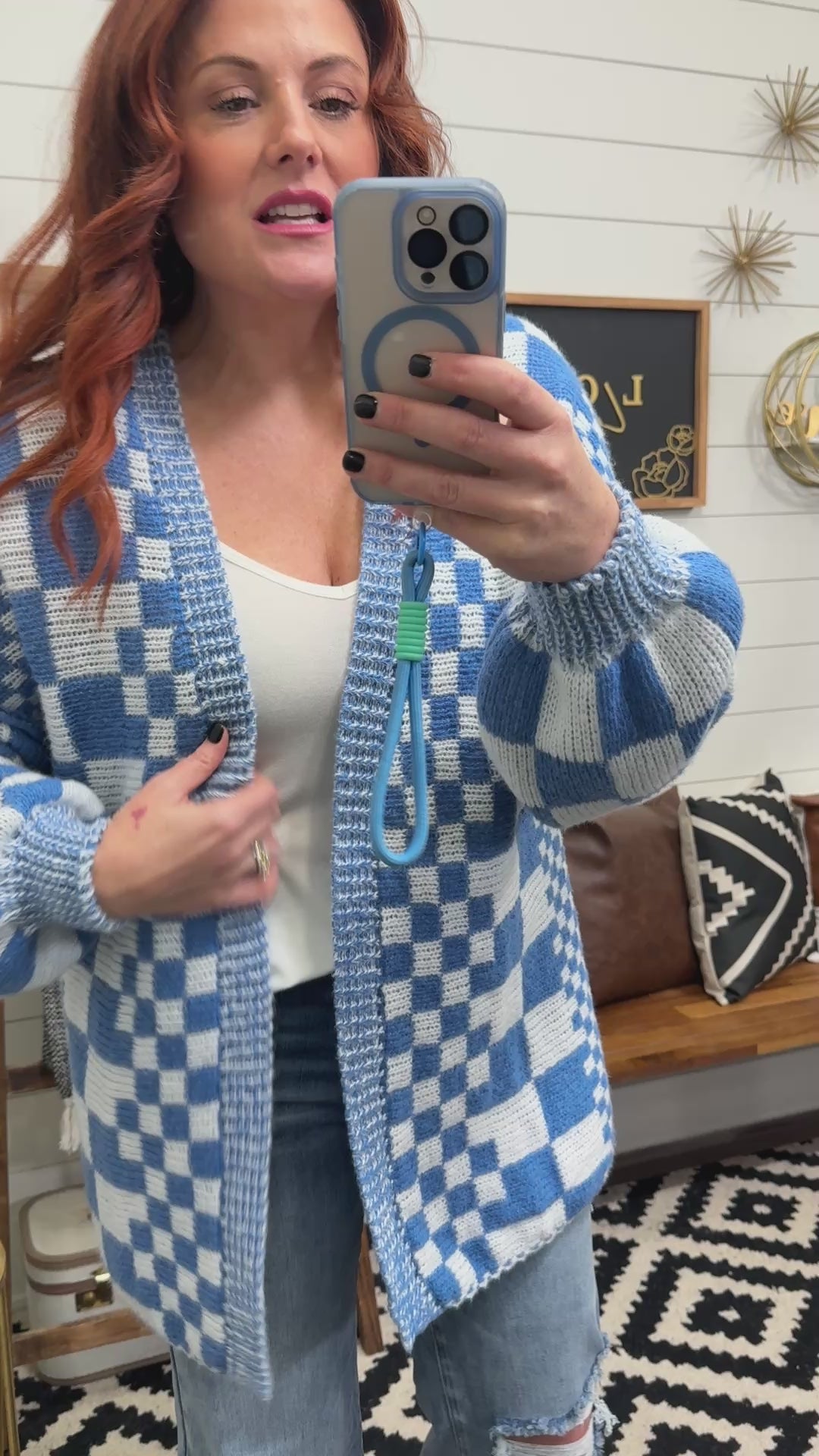 Blue Checkered Cardigan