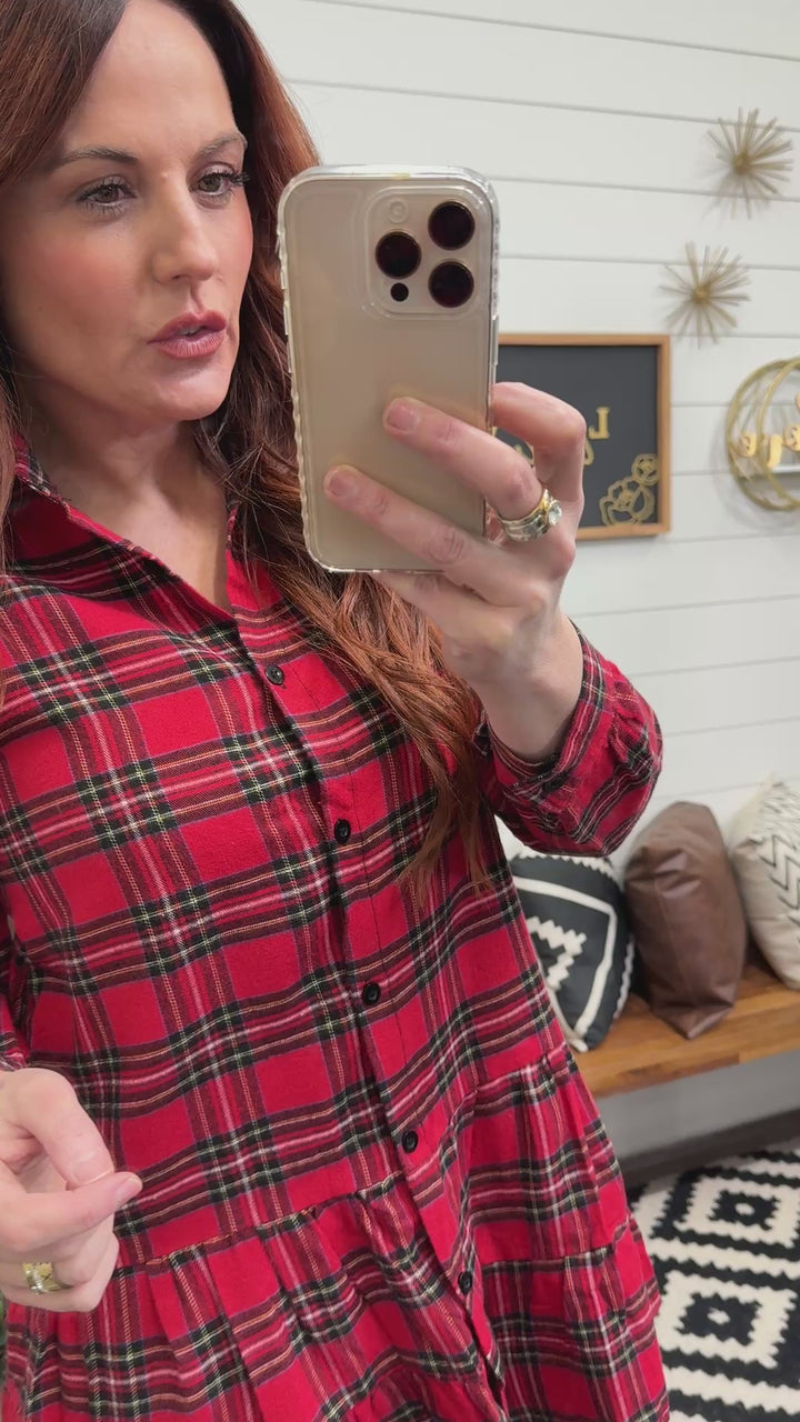 Plaid Ruffle Hem Button Up Tunic