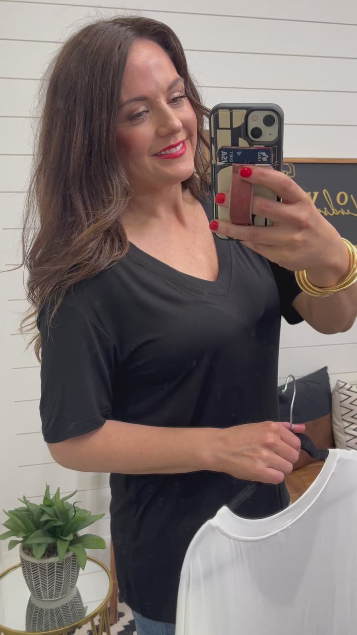Love Lindsey Bamboo V Neck Drop Shoulder Tee