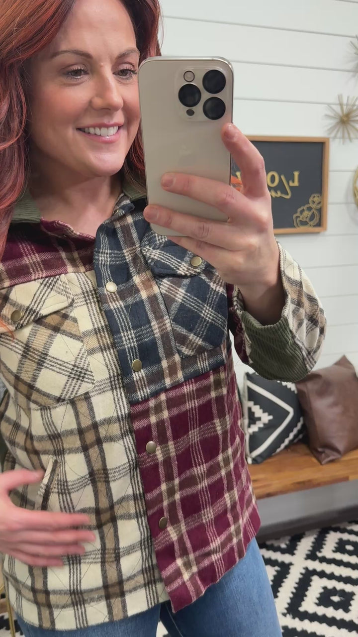 Plaid Patch Corduroy Jacket