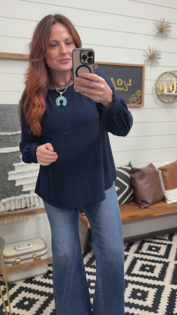 Navy Smocked Sleeve Tunic