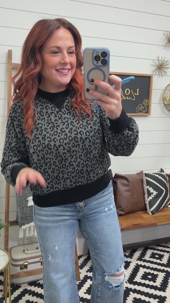 Charcoal Leopard Crewneck
