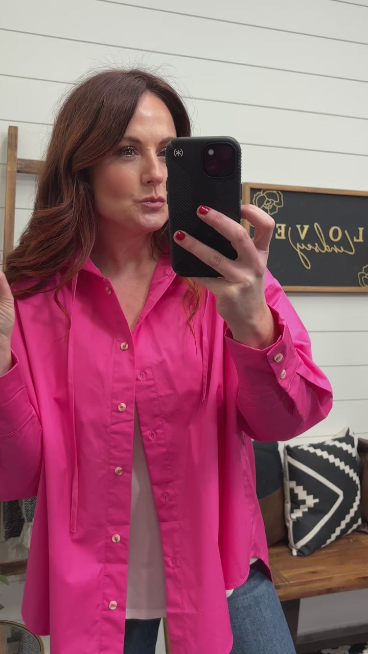 Hot Pink Hooded Button Up Shirt