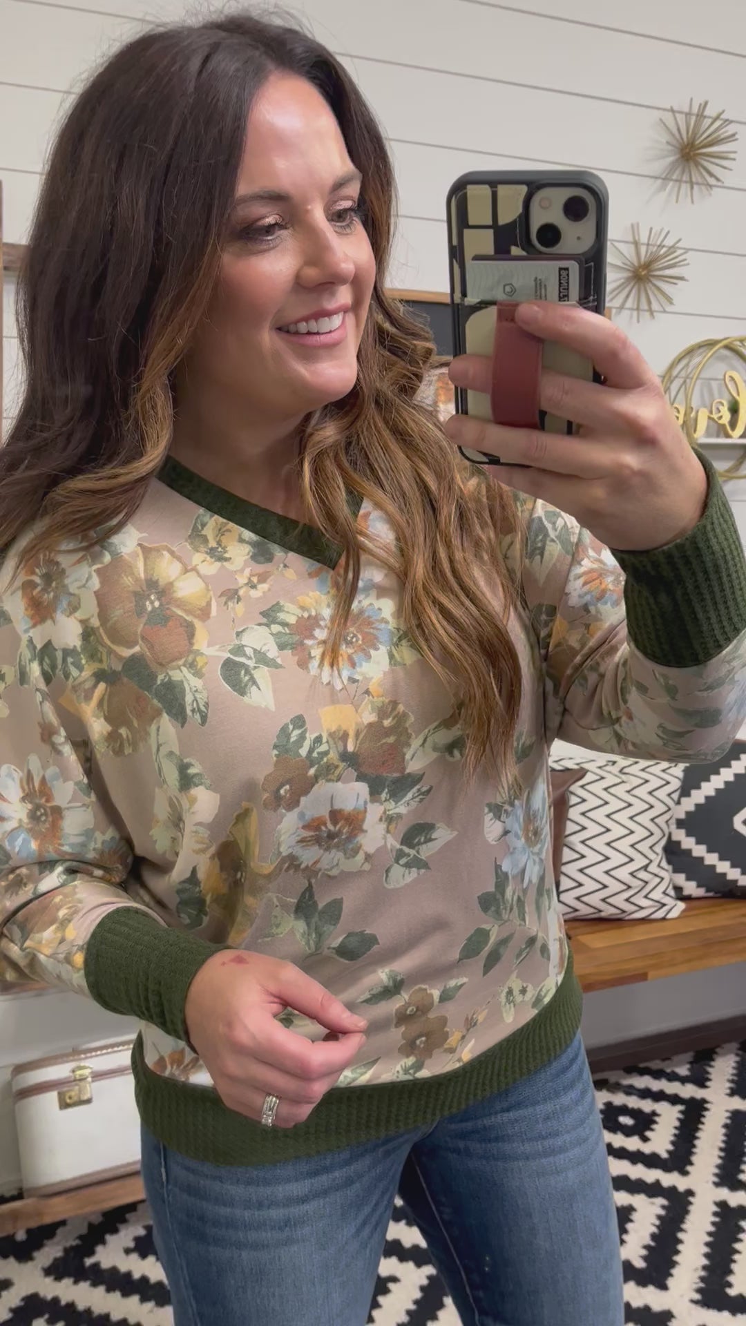 Forest Green Floral Dolman Top