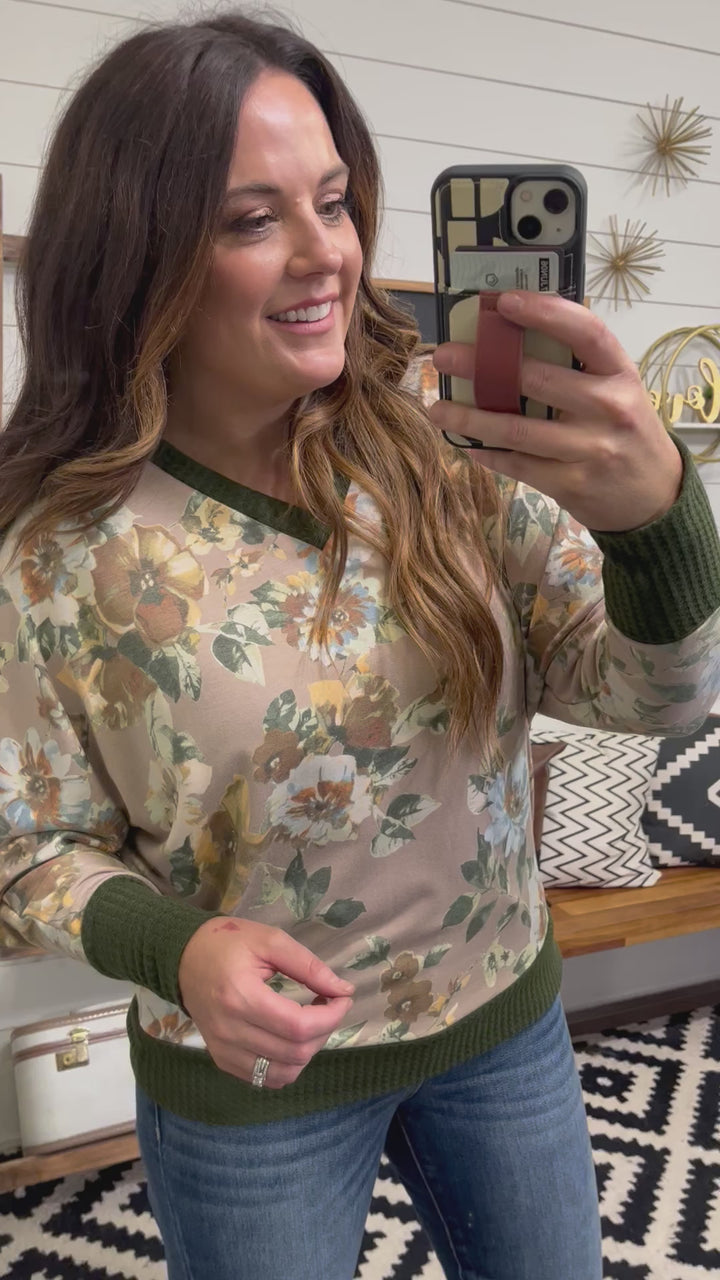 Forest Green Floral Dolman Top