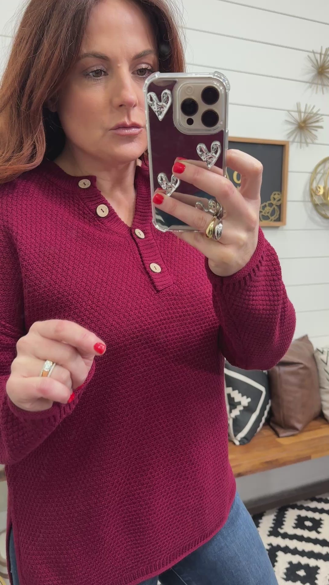 Burgundy Button Front Sweater