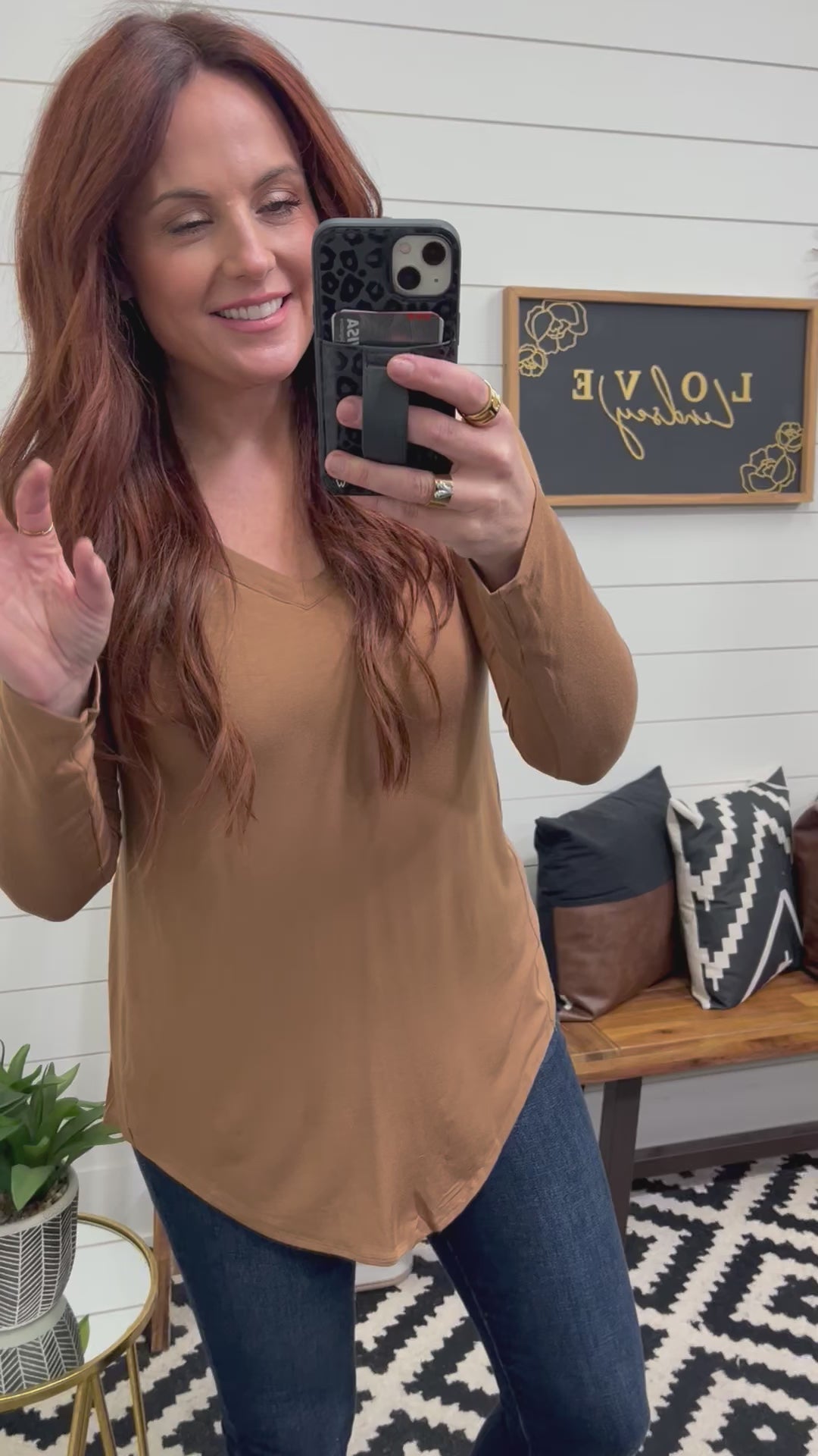 V Neck Camel Tunic Tee