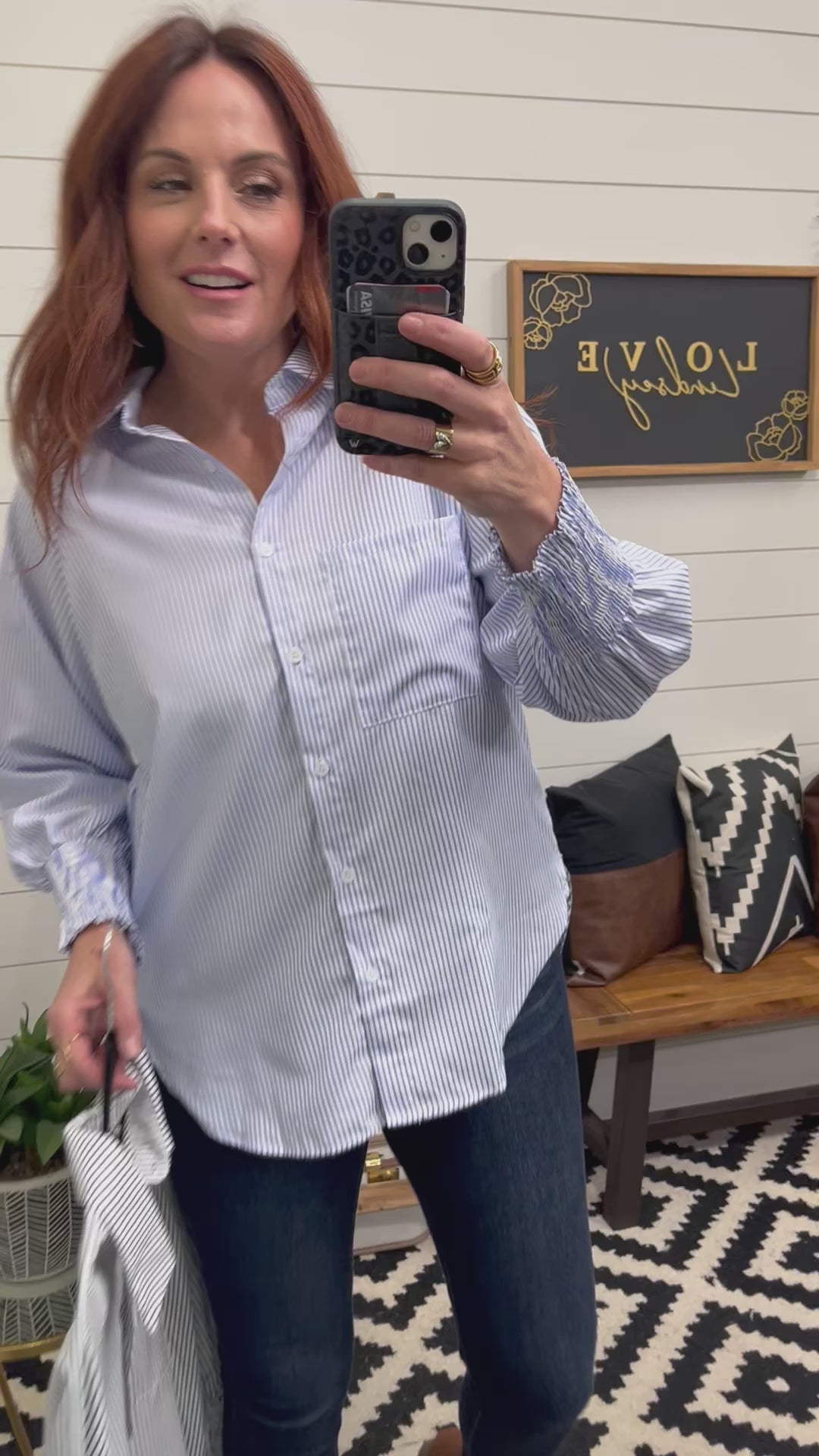 All Business Striped Lantern Sleeve Collared Shirt : 2 Colors