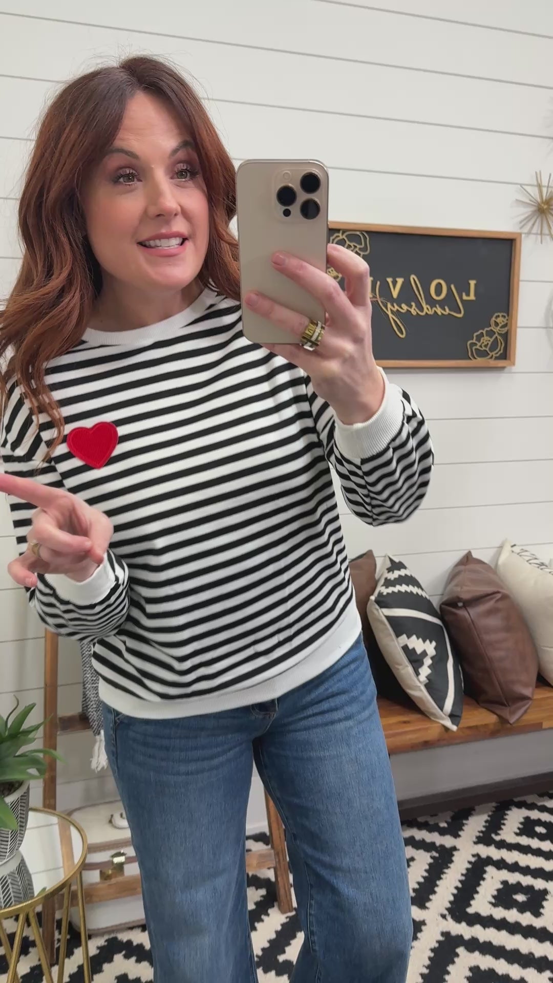 Heart Embroidered Stripe Crewneck
