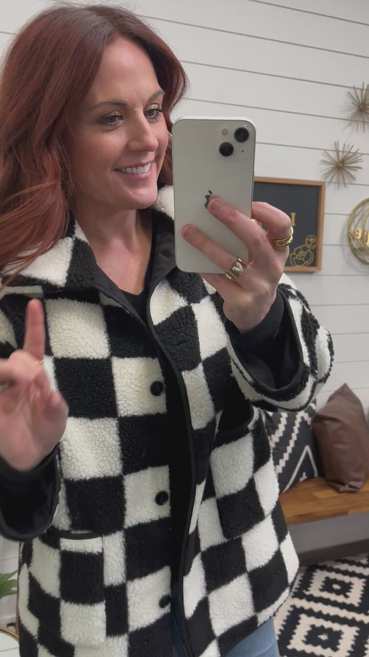 Checkered Chic Sherpa Jacket
