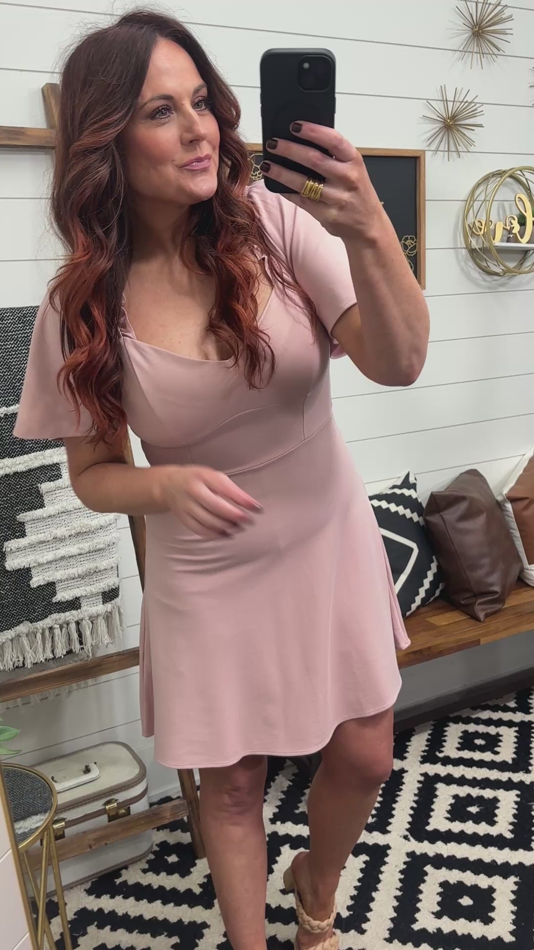 Pink Flutter Sleeve Dress with Built In Shorts