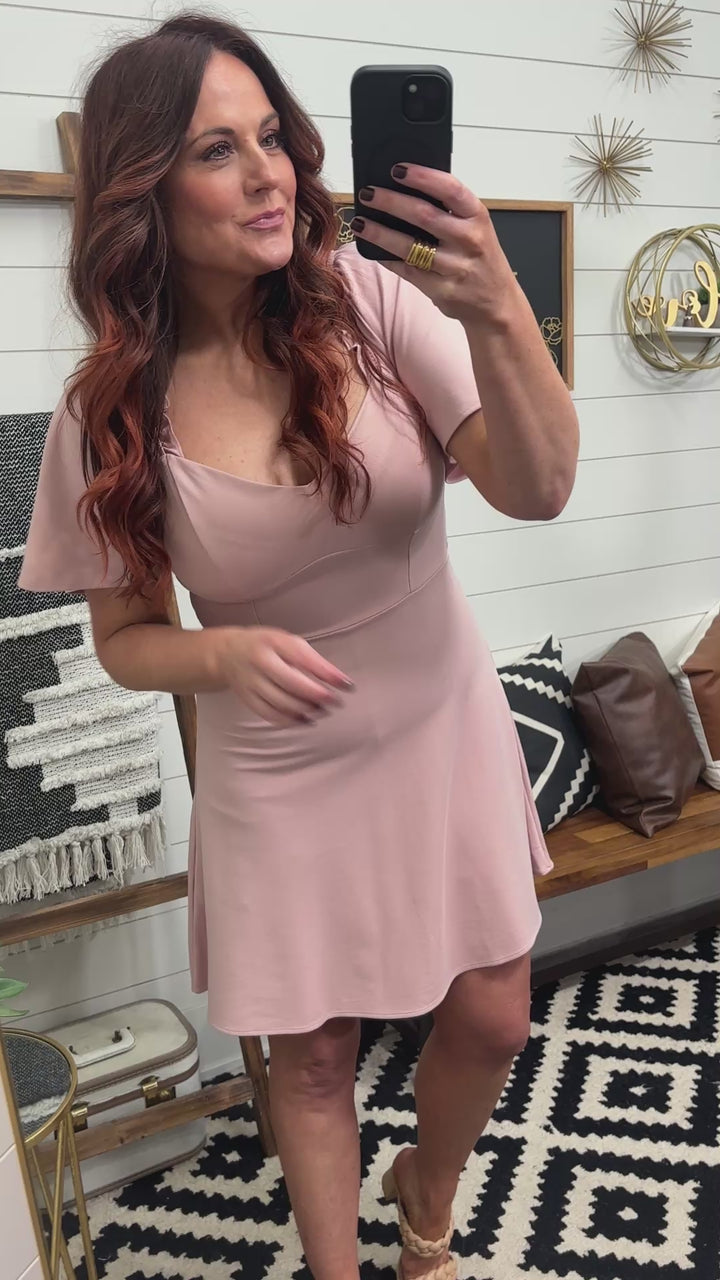 Pink Flutter Sleeve Dress with Built In Shorts