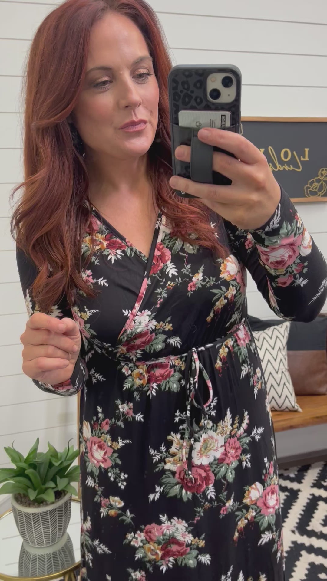 Faux Wrap Long Sleeve Floral Maxi Dress