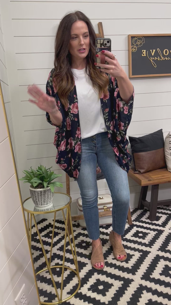 Navy Floral Kimono