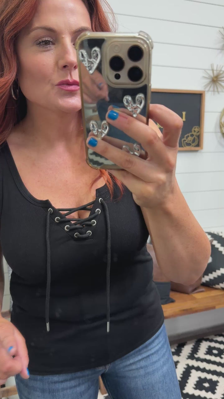 Ribbed Tie Front Tank