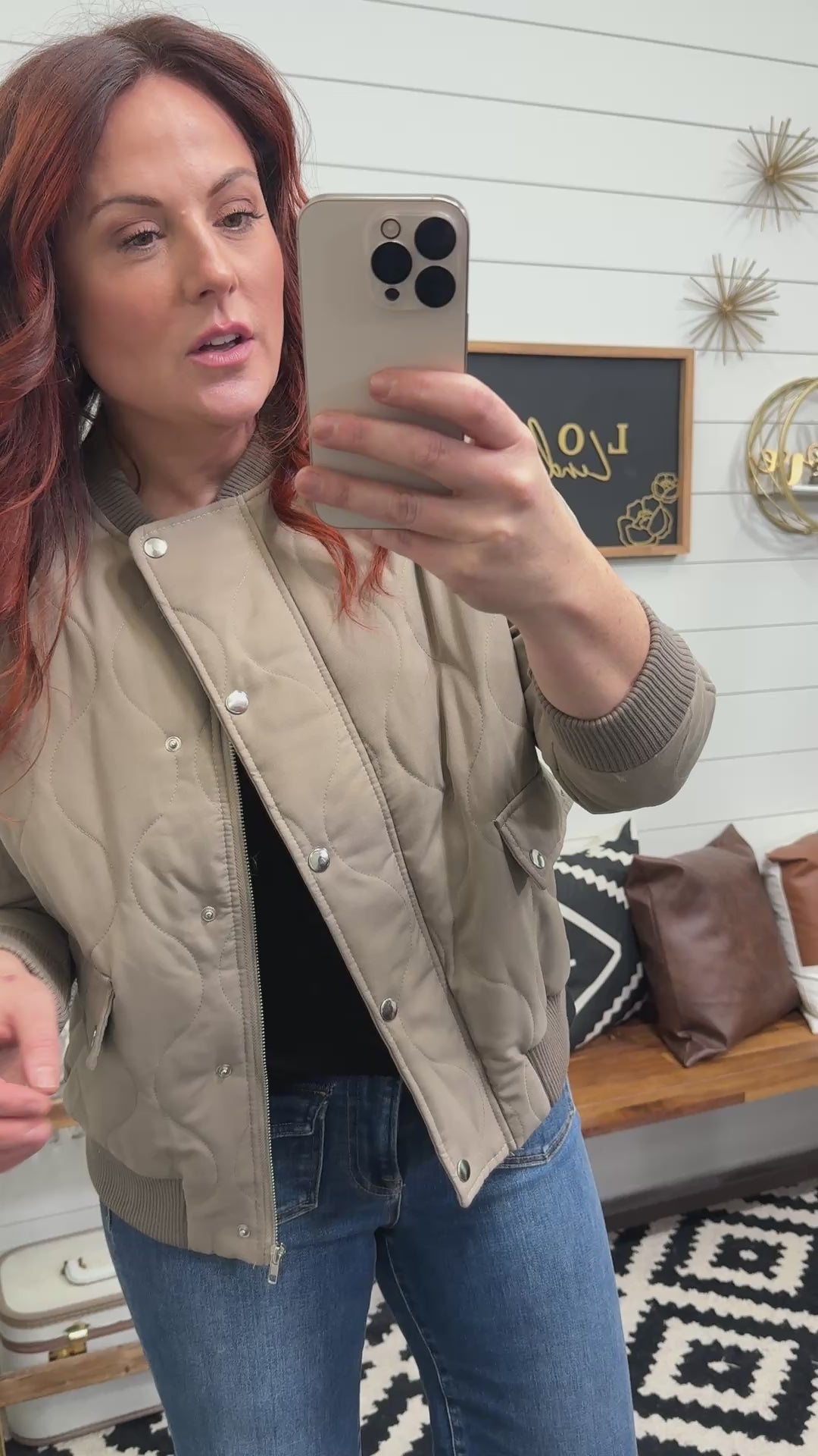 Quilted 3/4 Sleeve Bomber Jacket