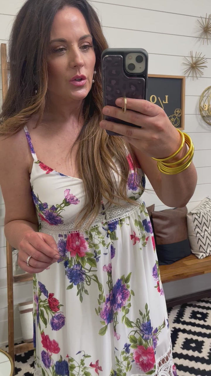 Boho Beauty Floral Maxi Dress with Buttons and Lace