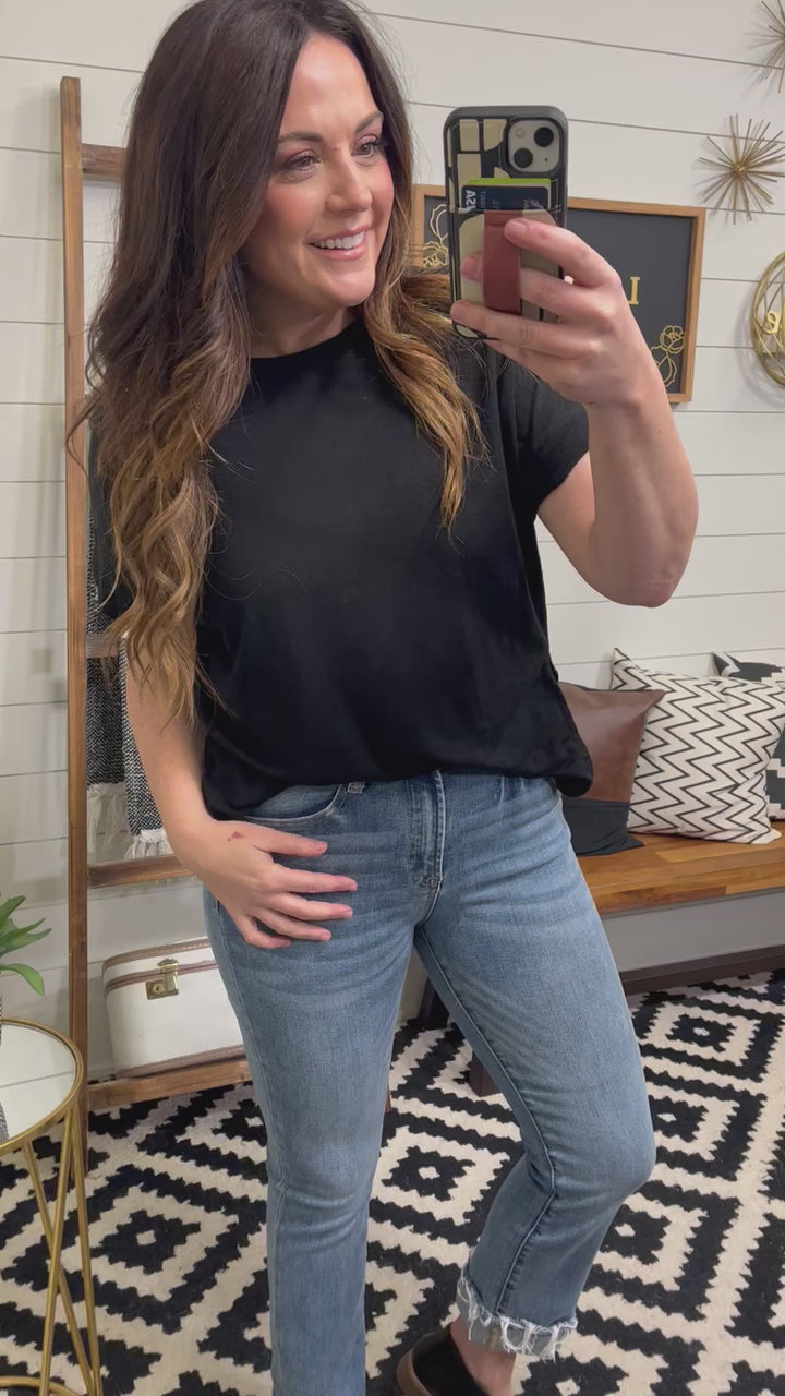 RISEN Melanie Mid Rise Cuffed Straight Leg Jeans