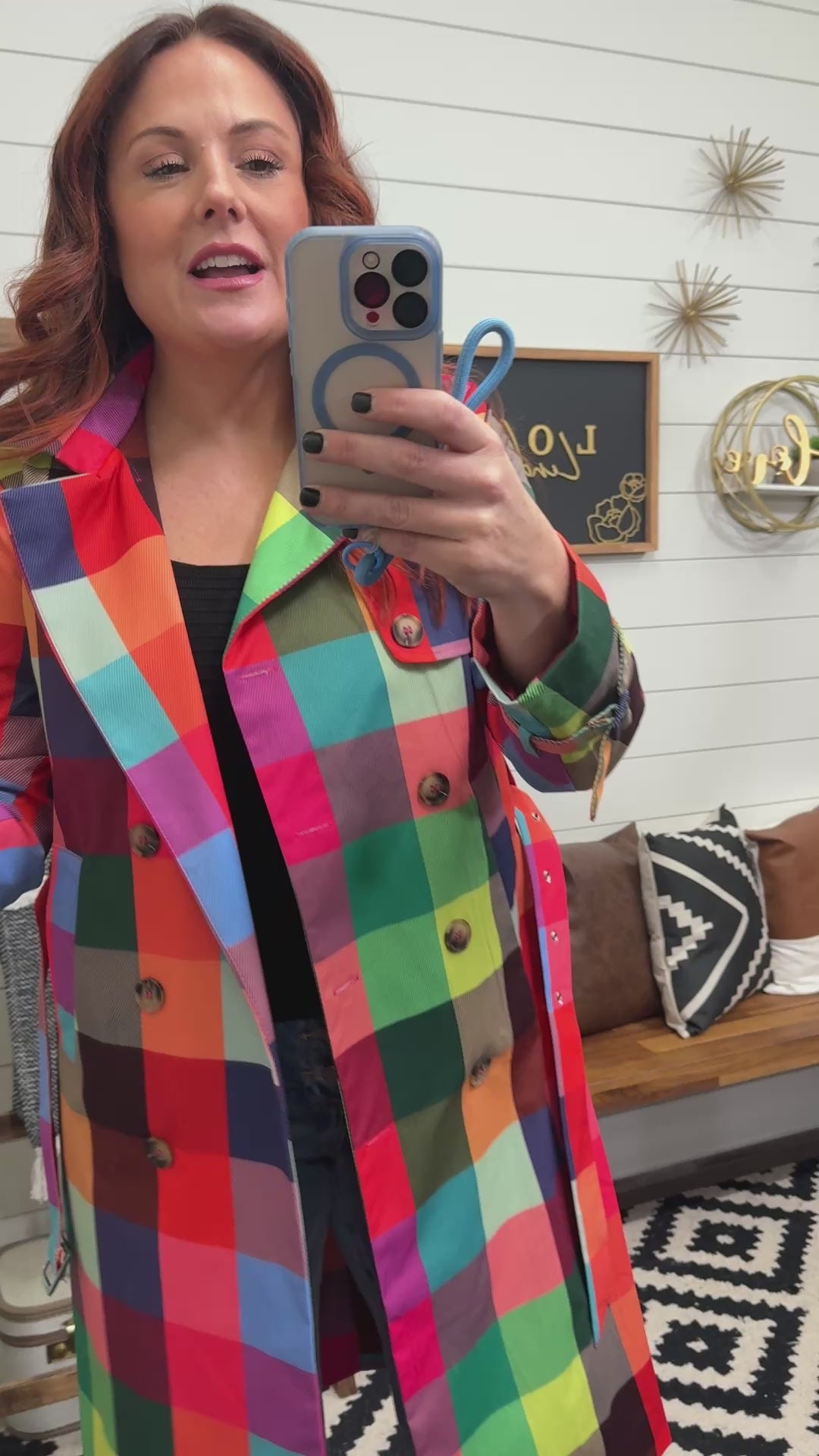 Rainbow Plaid Trenchcoat