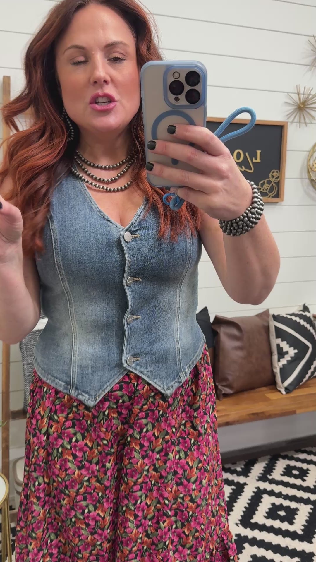 RISEN Stretch Button Front Denim Vest