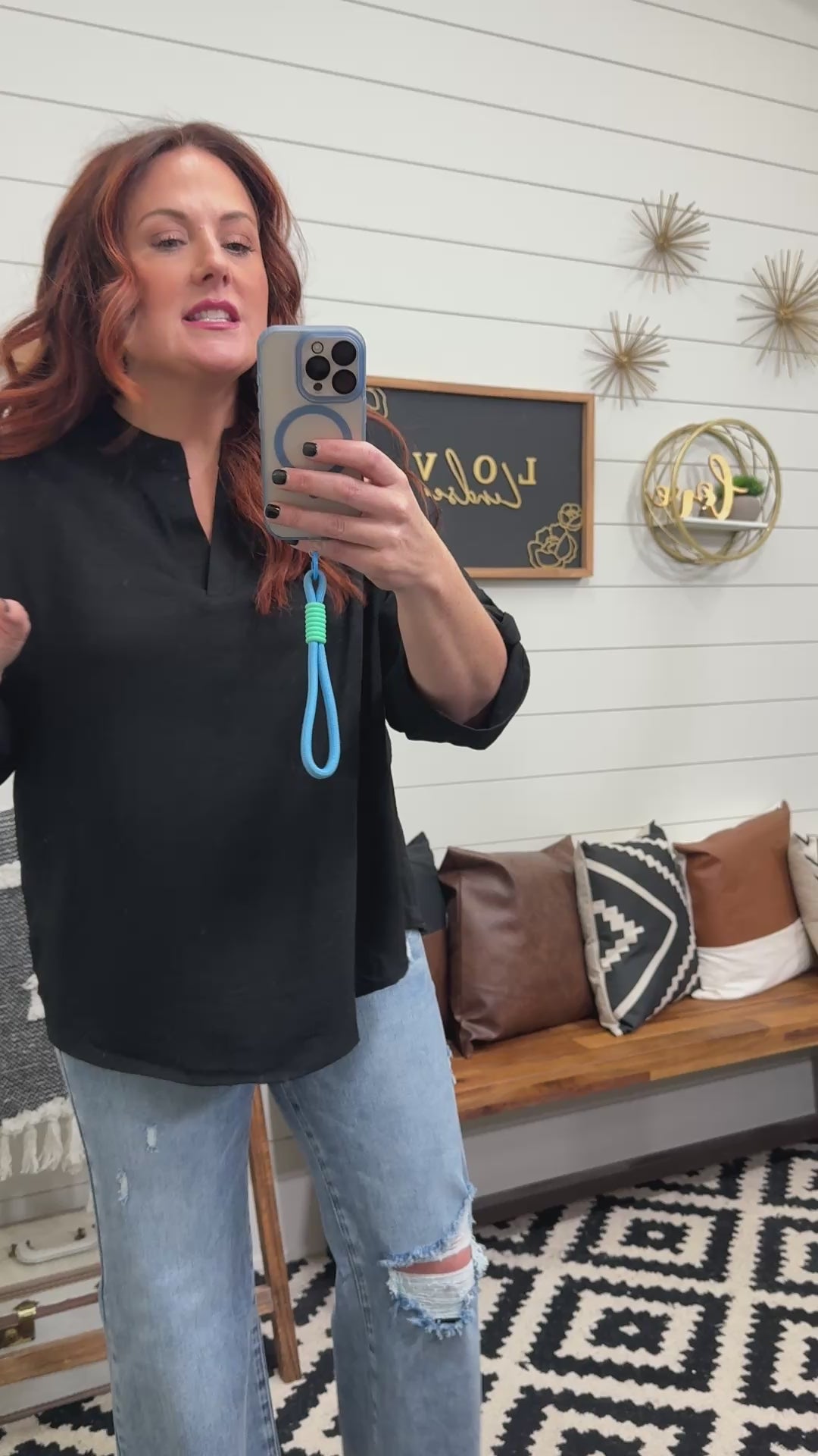 Notched Black Woven Top