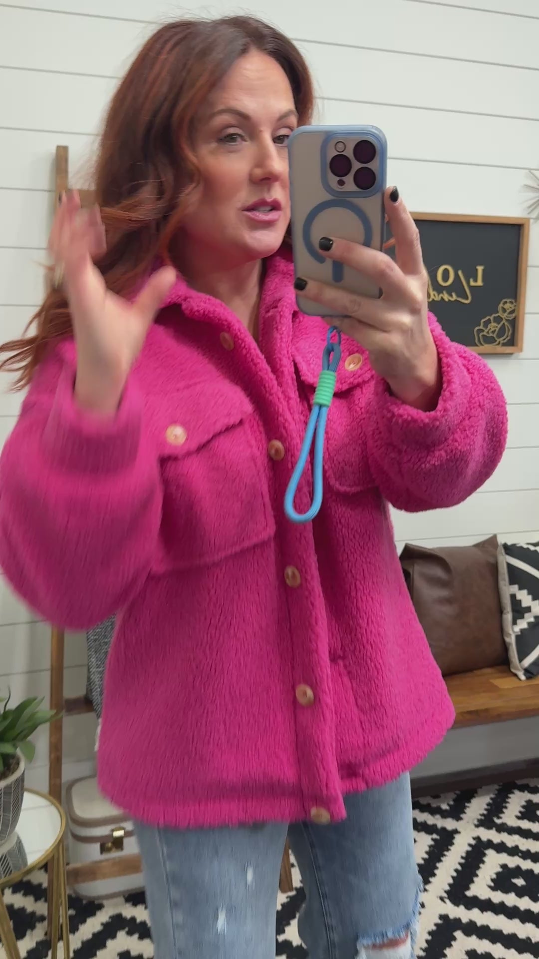 Hot Pink Sherpa Button Up Shacket