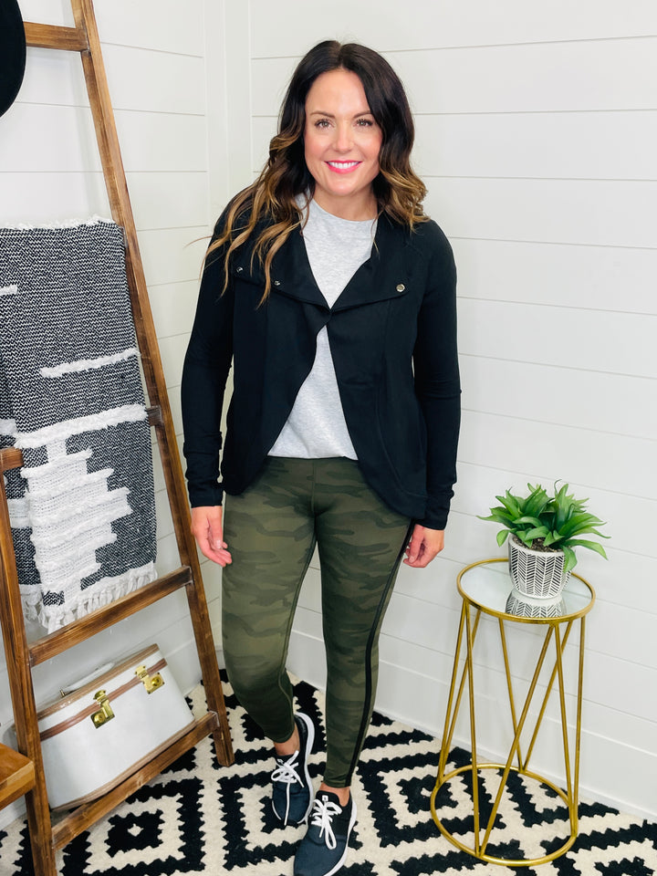 Camo Faux Leather Side Stripe Activewear Leggings