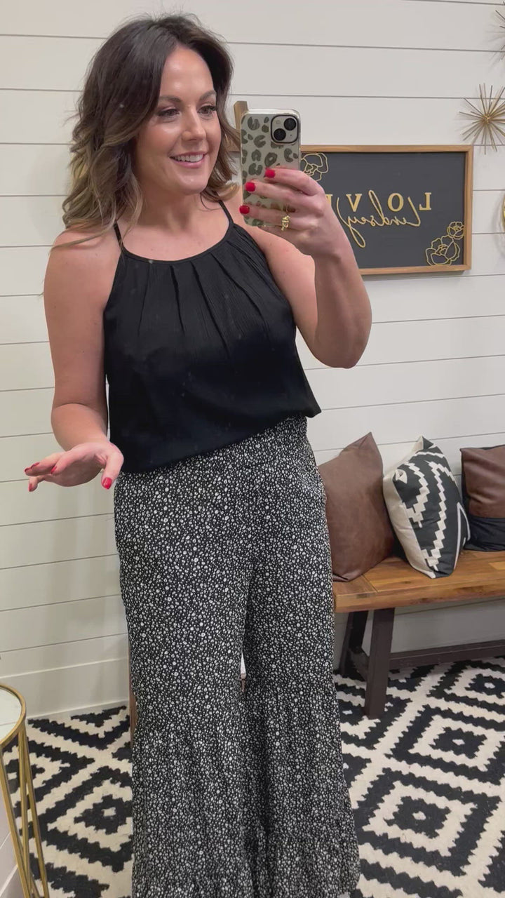 Wide Leg Floral Ruffle Pant: 3 Colors